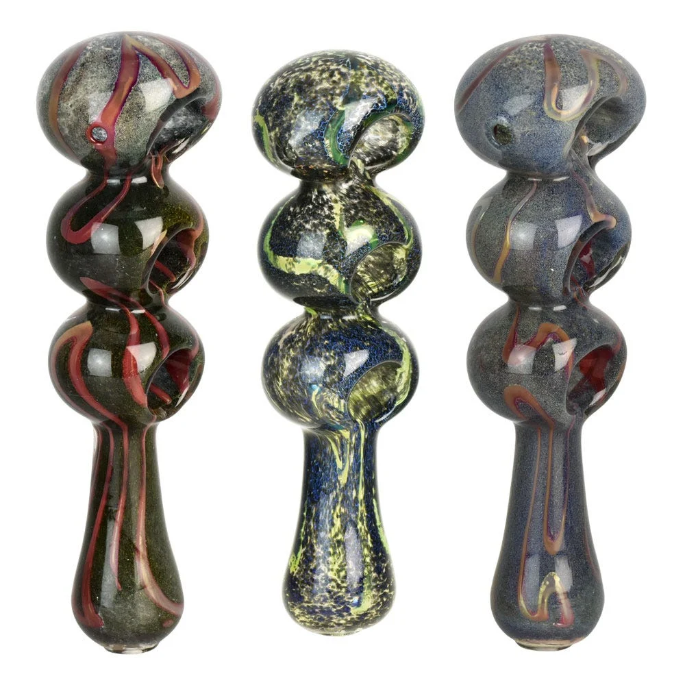 Fermion Skin Triple Bowl Glass Spoon Pipe | 6.5" | Colors Vary - New