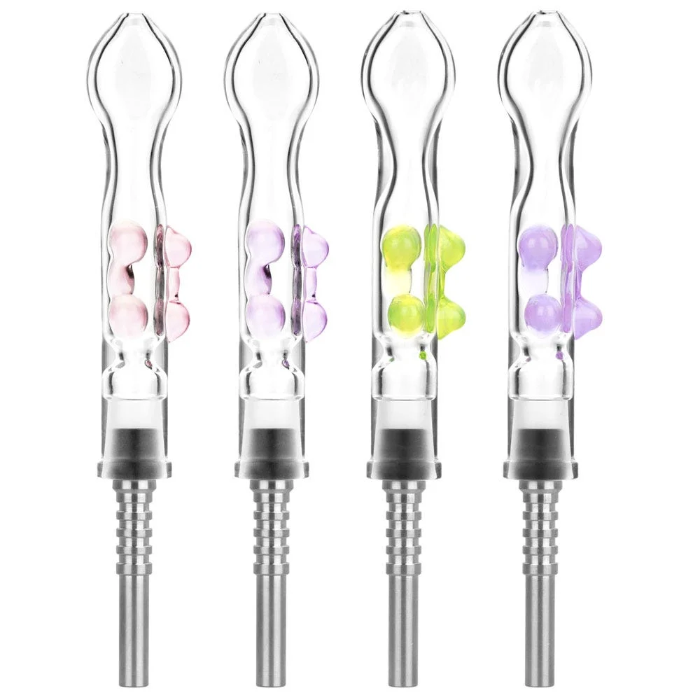 Flat Pinch Clear Glass Dab Straw | Titanium Tip | 6" | Colors Vary - New