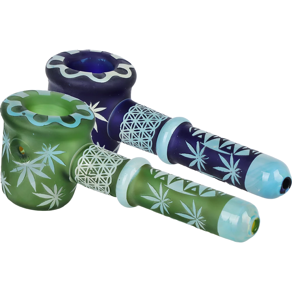 SeshGear Flower of Leaf Sandblasted Glass Hand Pipe | 4.75" | Assorted Colors | 2ct Bundle - New