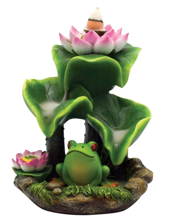 Lotus Frog Backflow Incense Burner | 5.75" - New