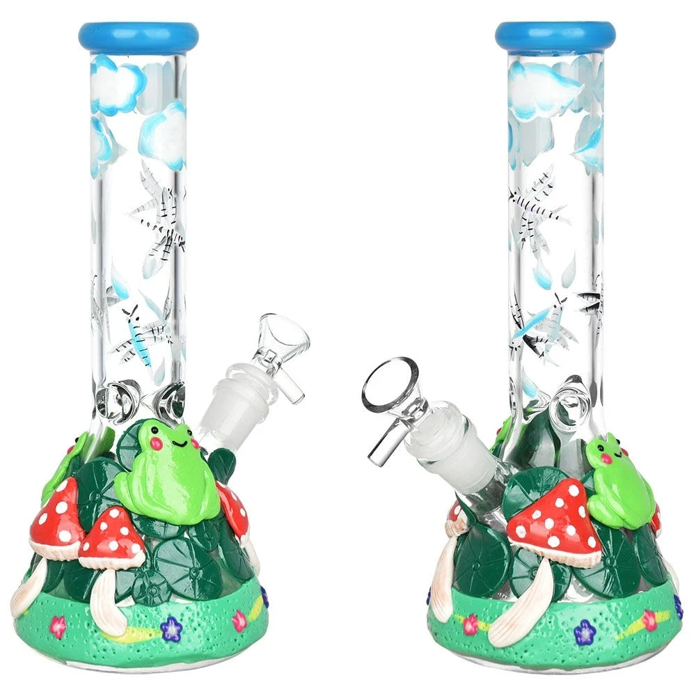 Froggy Friend Fun-guy Beaker Water Pipe | 10" | 14mm F | Lilypad Green
