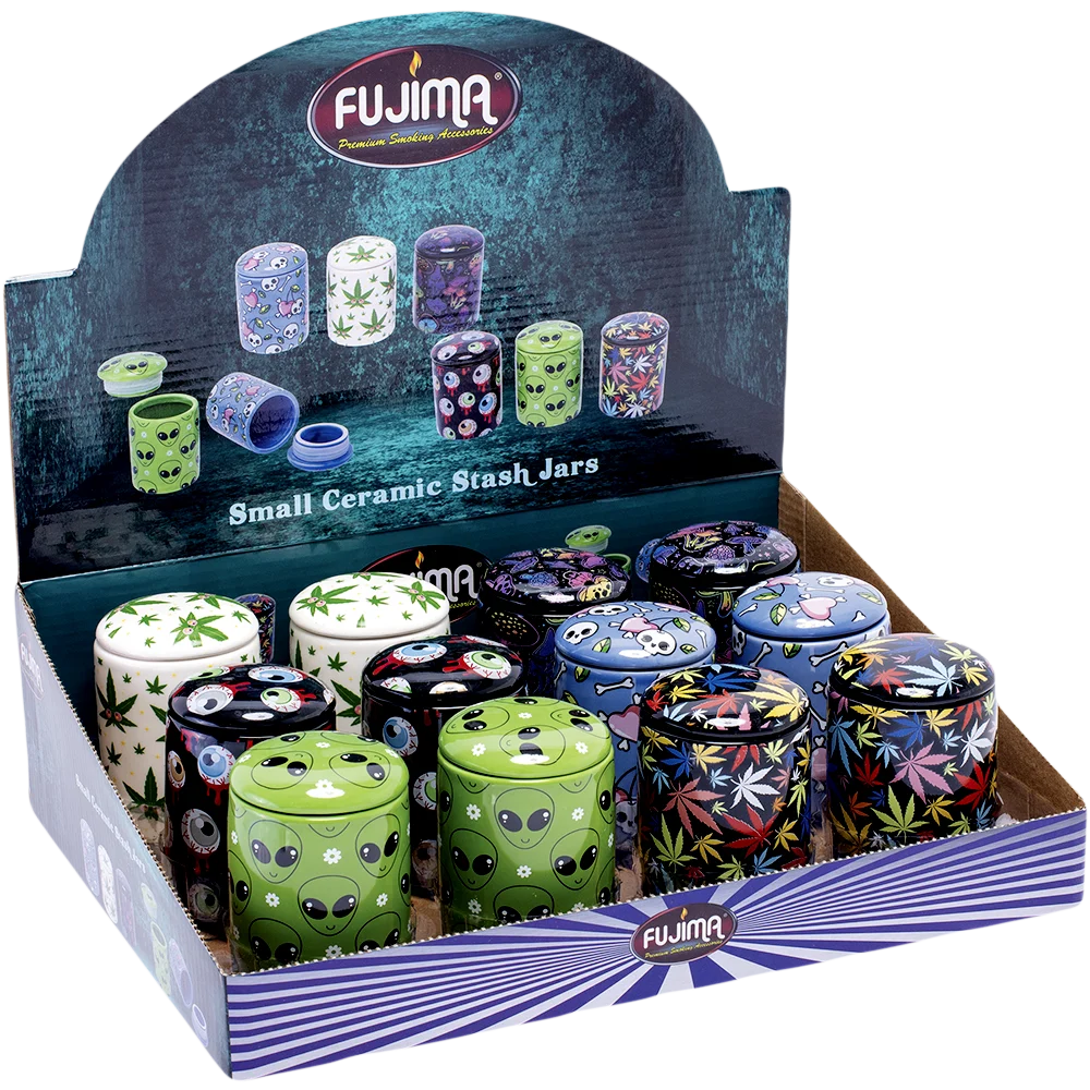 Fujima Covered Ceramic Stash Jar | 2.75" | Assorted Designs | 12ct Display - New