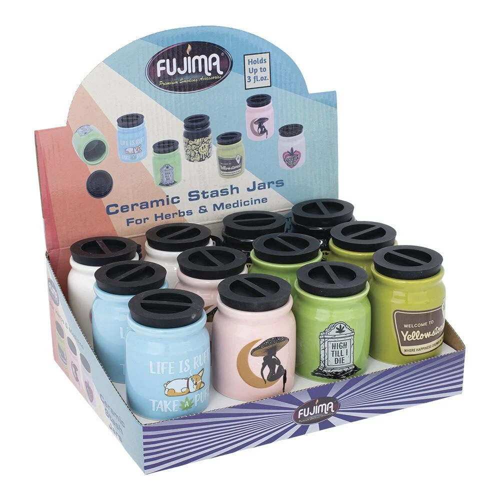 Fujima Ceramic Stash Jar | Cute'n'Punny Assortment | 3oz | 12ct Display - New