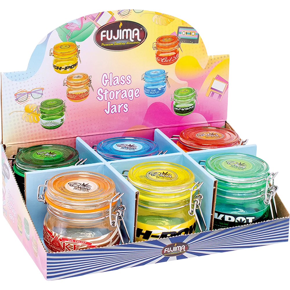Fujima Dank Tank Latch Lid Glass Storage Jar | 150mL | Assorted Colors | 6ct Display - New