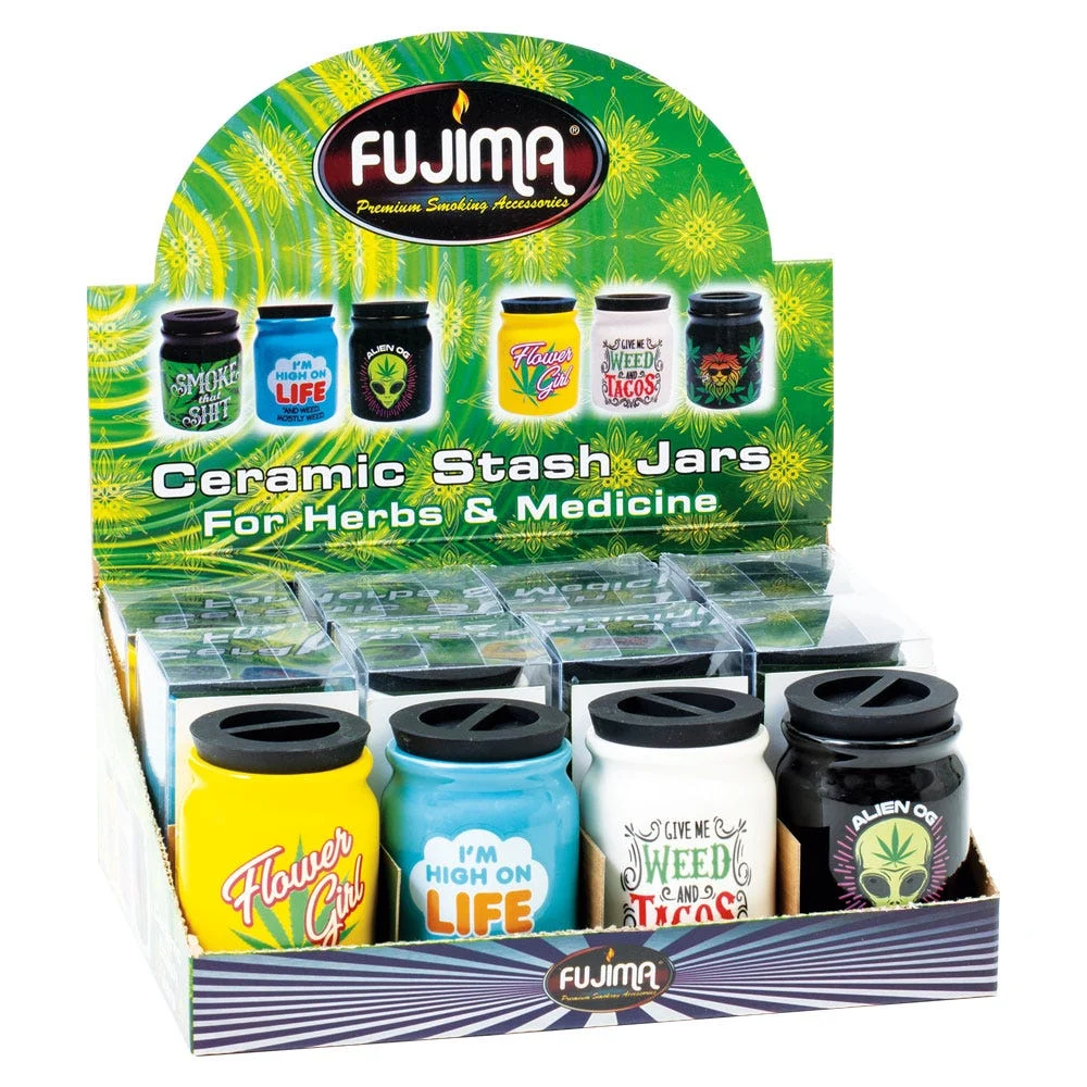 Fujima Stash It! Ceramic Storage Jars | 3" | Assorted Colors & Designs | 12ct Display - New
