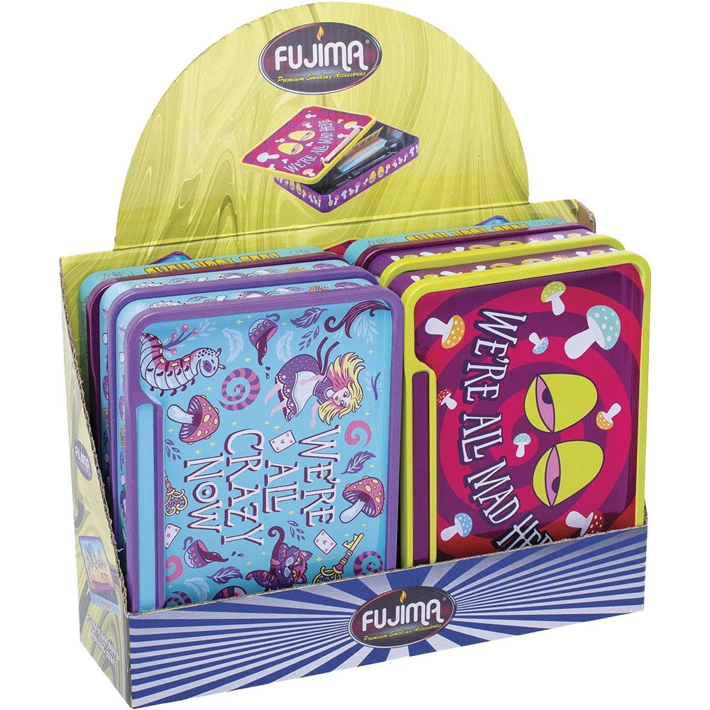 Fujima Trippy Alice Metal Rolling Tray Stash Box | 8"x5.75" | Assorted Designs | 6ct Display - New