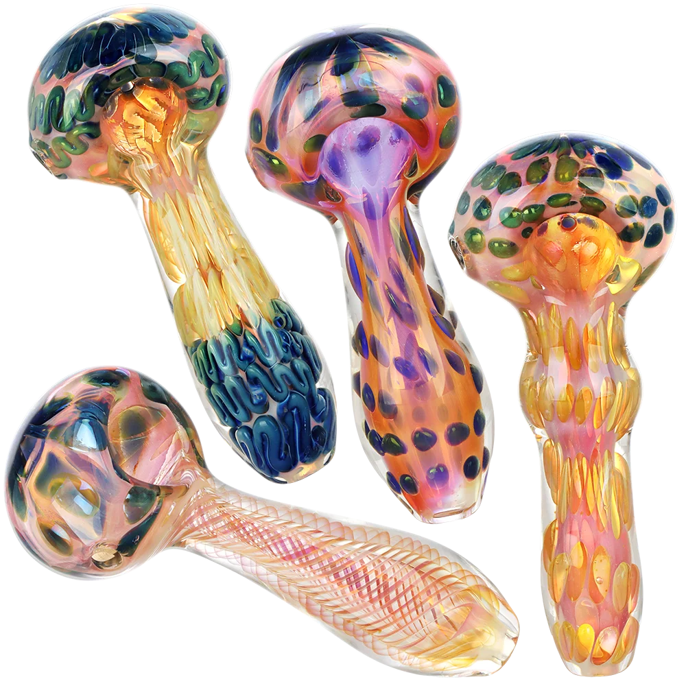 Fumed Whispers Glass Spoon Pipe | 4"-4.25" | Assorted Designs & Colors | 4ct Bundle