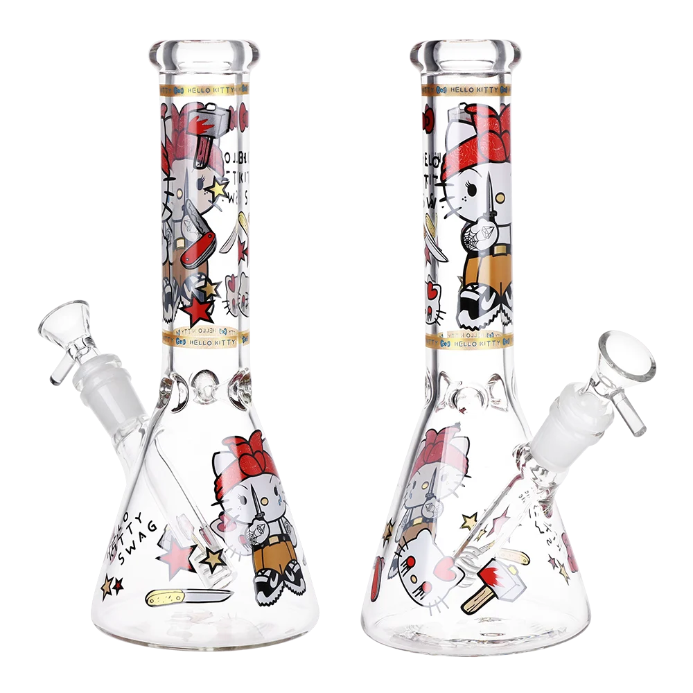 Gangster Cat Beaker Glass Water Pipe | 10" | 14mm F - New