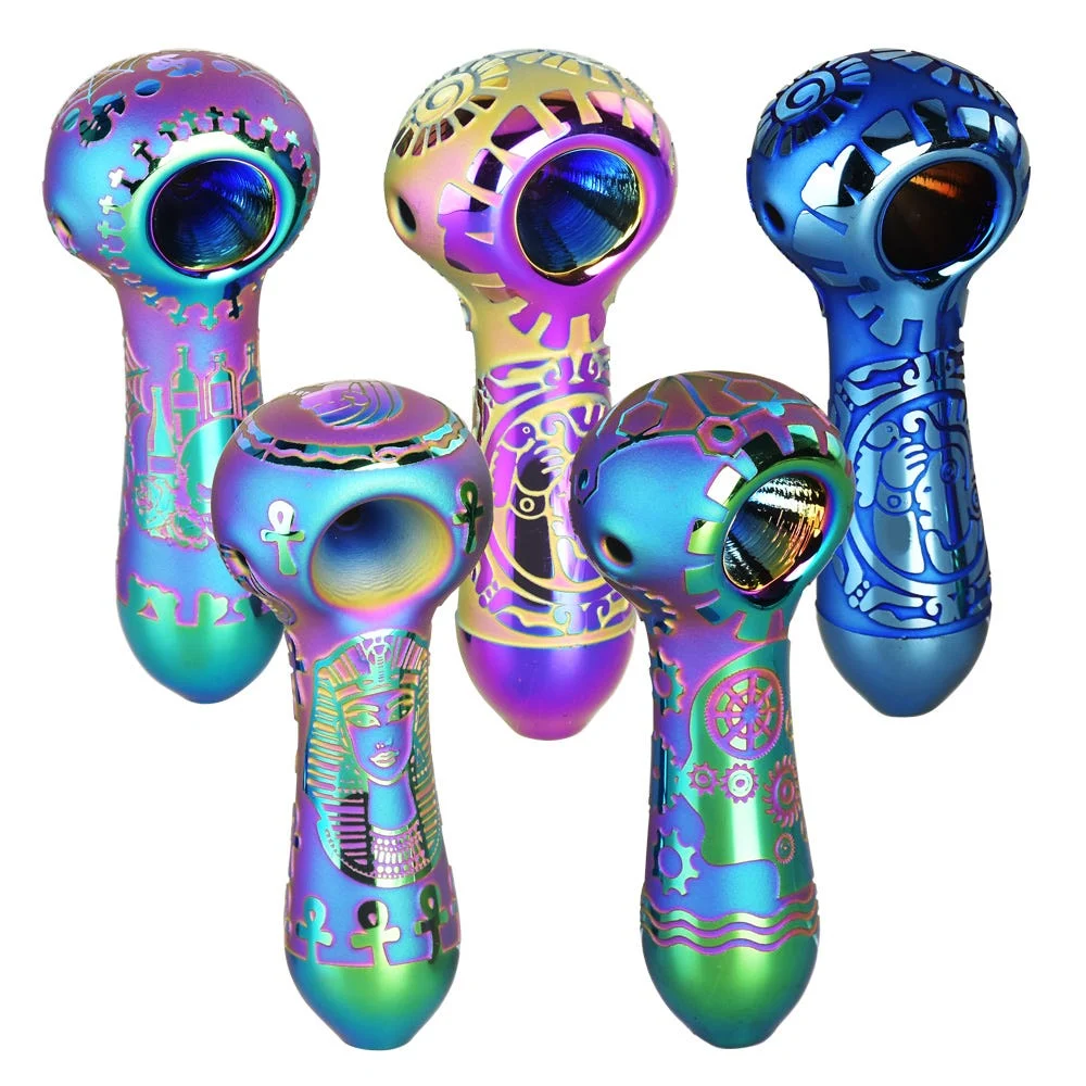 Geo Neo Electroplated Glass Spoon Pipe | 4" | Assorted Colors & Designs | 5ct Bundle - New