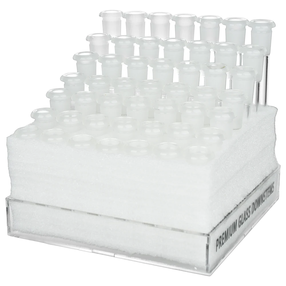 Glass Downstems & Acrylic Display | 14mm F | Assorted Sizes | 49ct Display - New