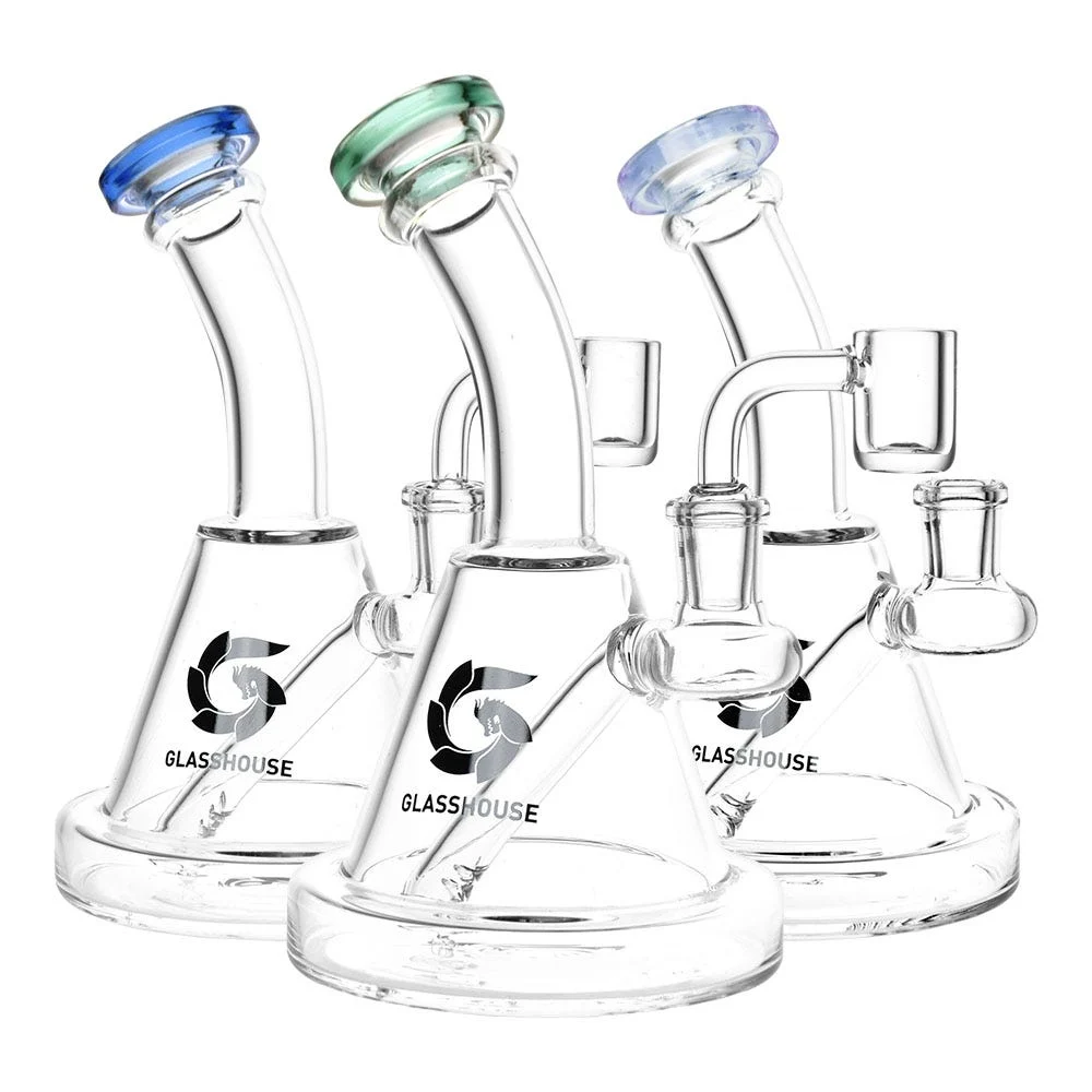 Glass House Bent Neck Glass Dab Rig | 6.75" | 14mm F | Colors Vary - New