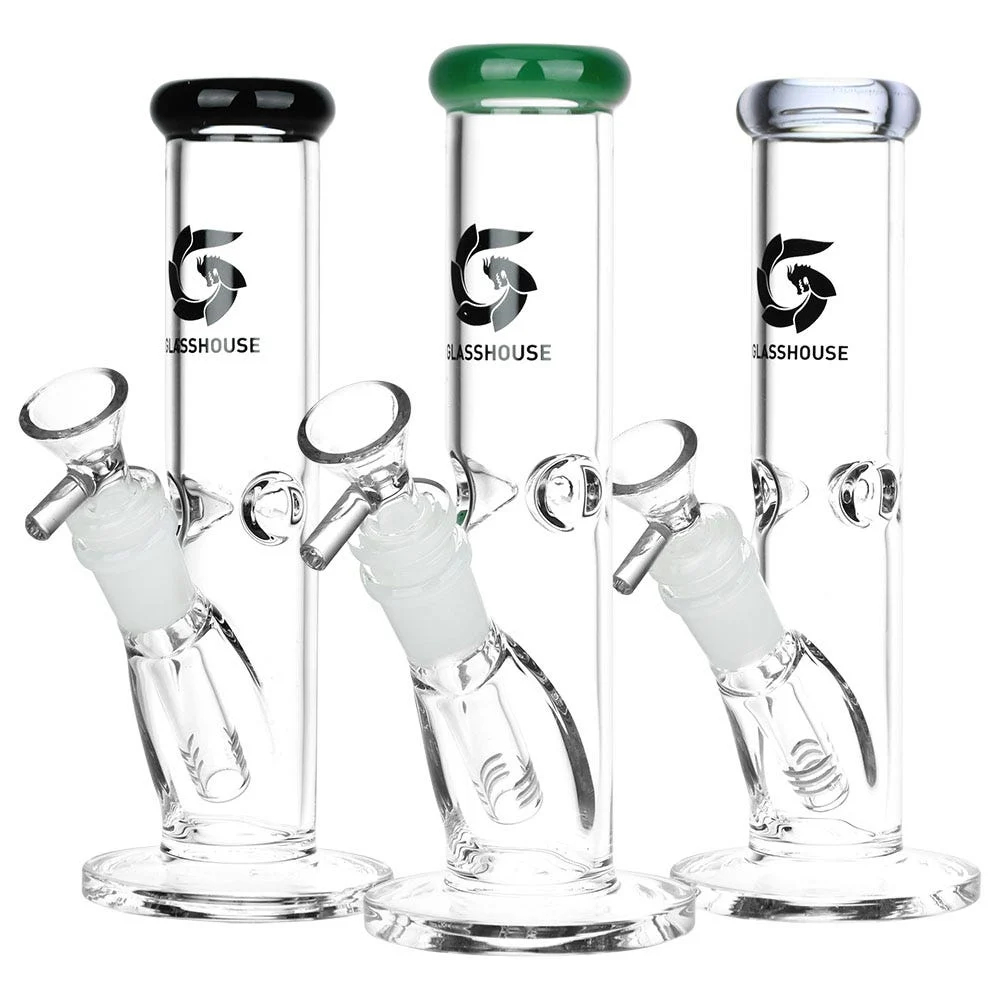 Glass House Pinched Straight Tube Glass Water Pipe | 7.75" | 14mm F | Colors Vary - New