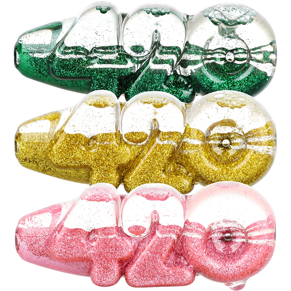 Glitter 420 Glycerin Glass Hand Pipe | 4.25" | Assorted Colors | 4ct Bundle - New