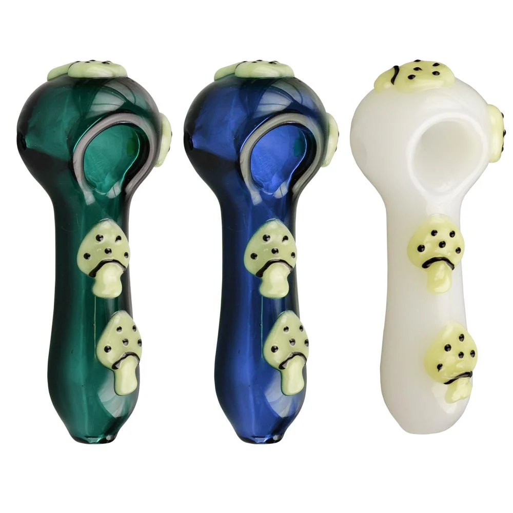 Mushroom Trail Glow in the Dark Spoon Pipe | 4" | Colors Vary - New