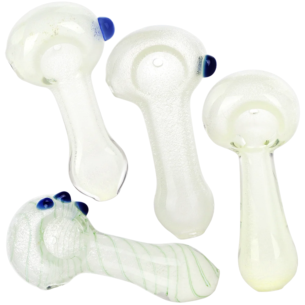 Glowing Spectrals Glass Spoon Pipe | 3.5"-3.75" | Assorted Designs & Colors | 4ct Bundle