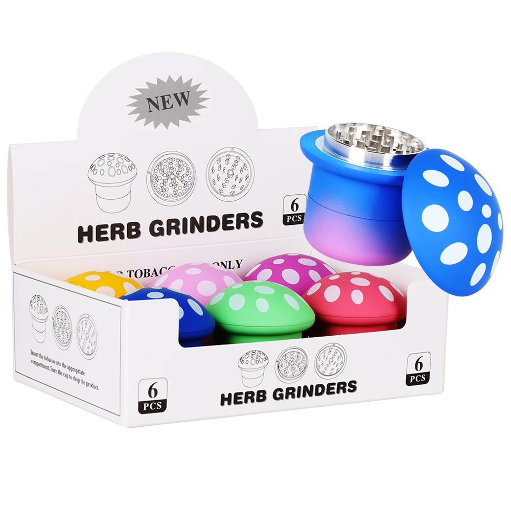 Gradient Mushroom Grinder | 4pc | 2.7" | Assorted Colors | 6ct Display - New