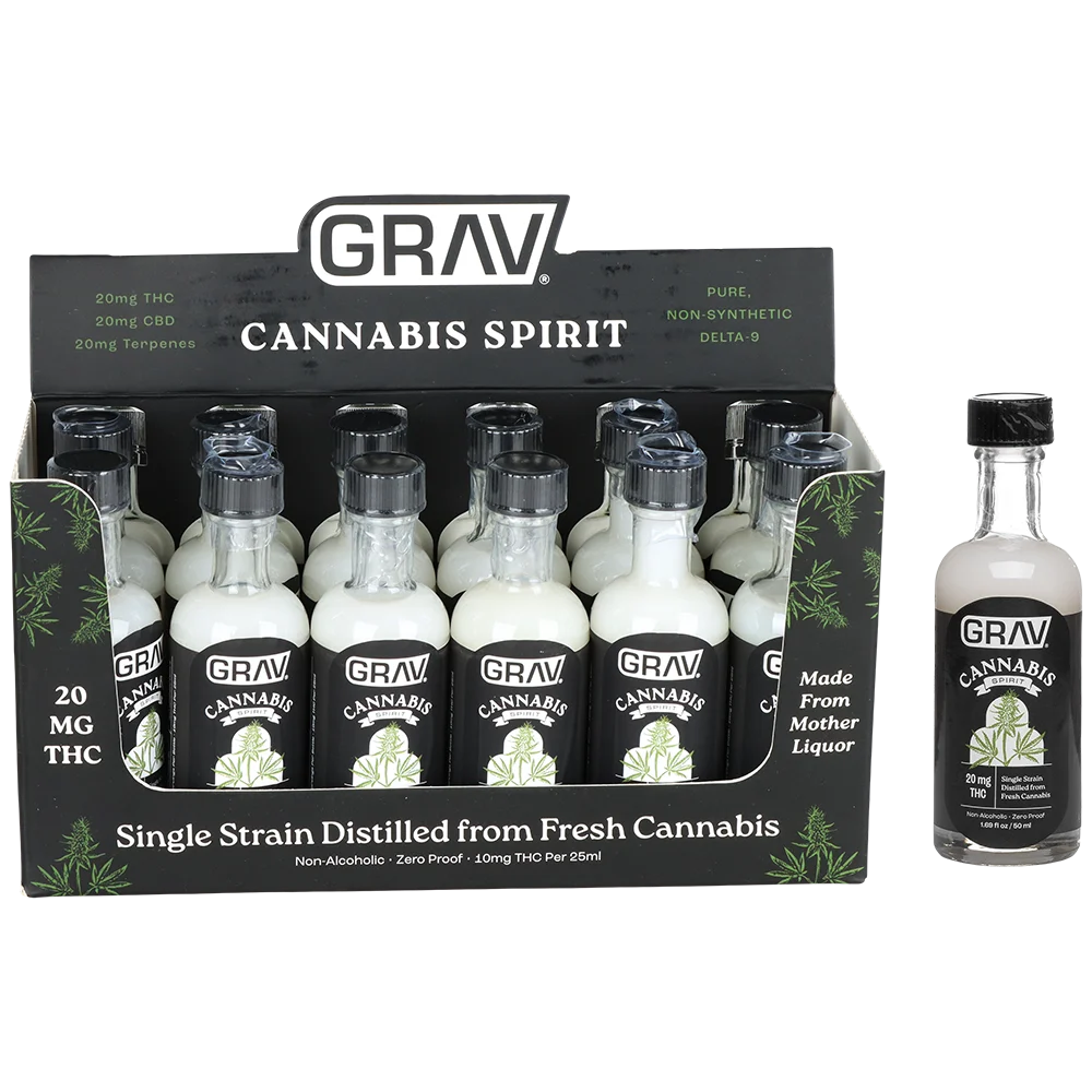 GRAV Black Label D9 Cannabis Spirits | 50mL Bottle | 20mg | 12ct Display - New