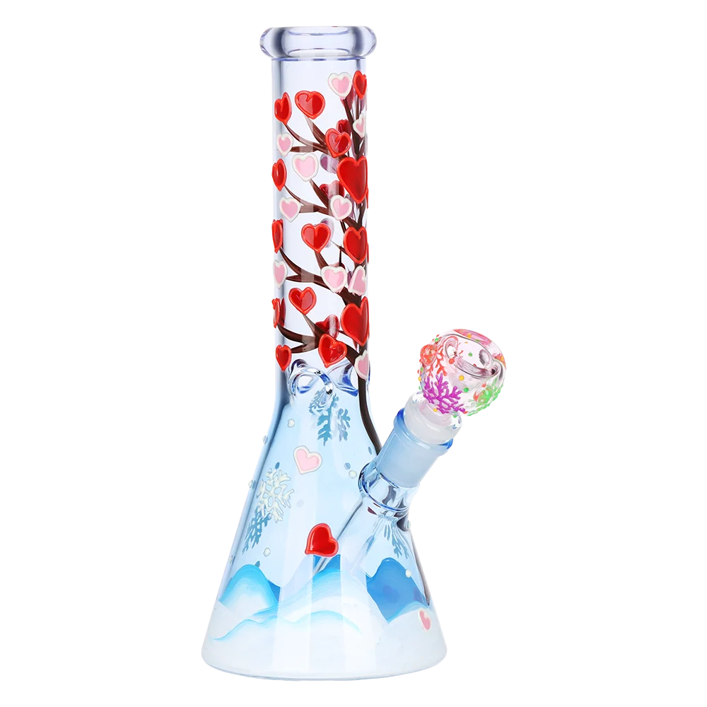 Heart Blossom Beaker Glass Water Pipe | 10" | 14mm F - New