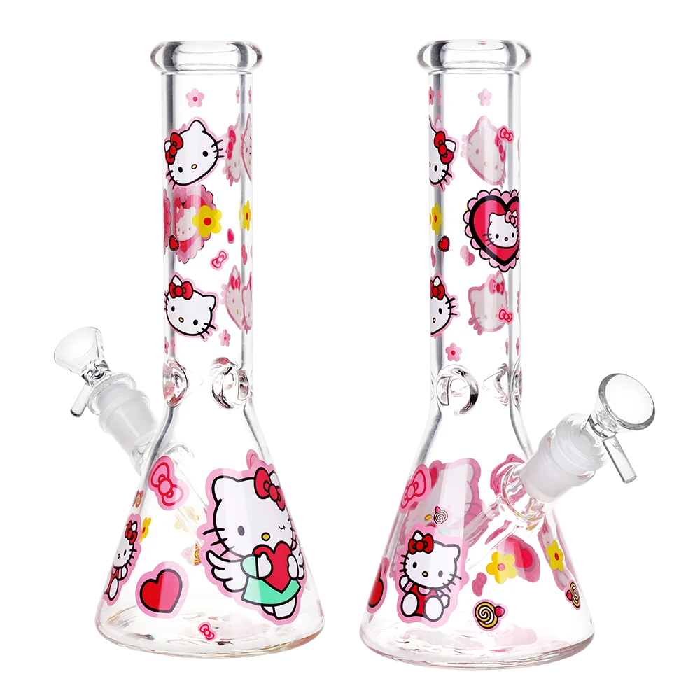 Heart Loving Cute Kitty Beaker Glass Water Pipe | 10" | 14mm F - New