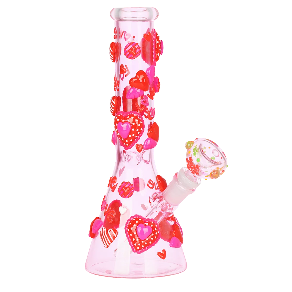 Hearts in Hearts Beaker Glass Water Pipe | 10" | 14mm F - New