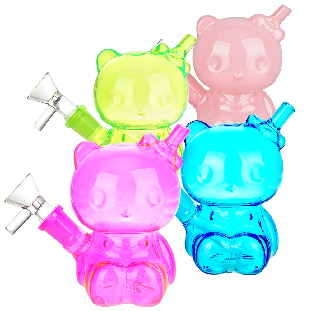 Hey There Kitty Glass Water Pipe | 4" | 14mm F | Colors Vary - New