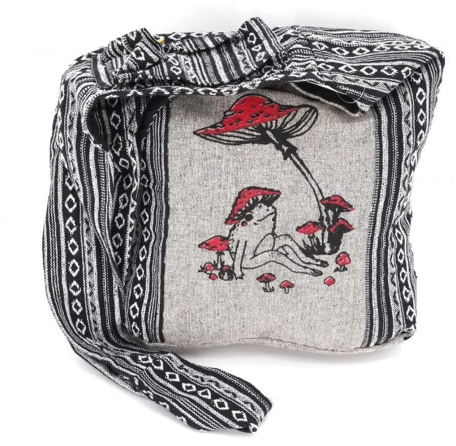 Gheri Cotton with Frog Mushroom Print Crossbody Bag - HIMALAYA HANDMADE LLC