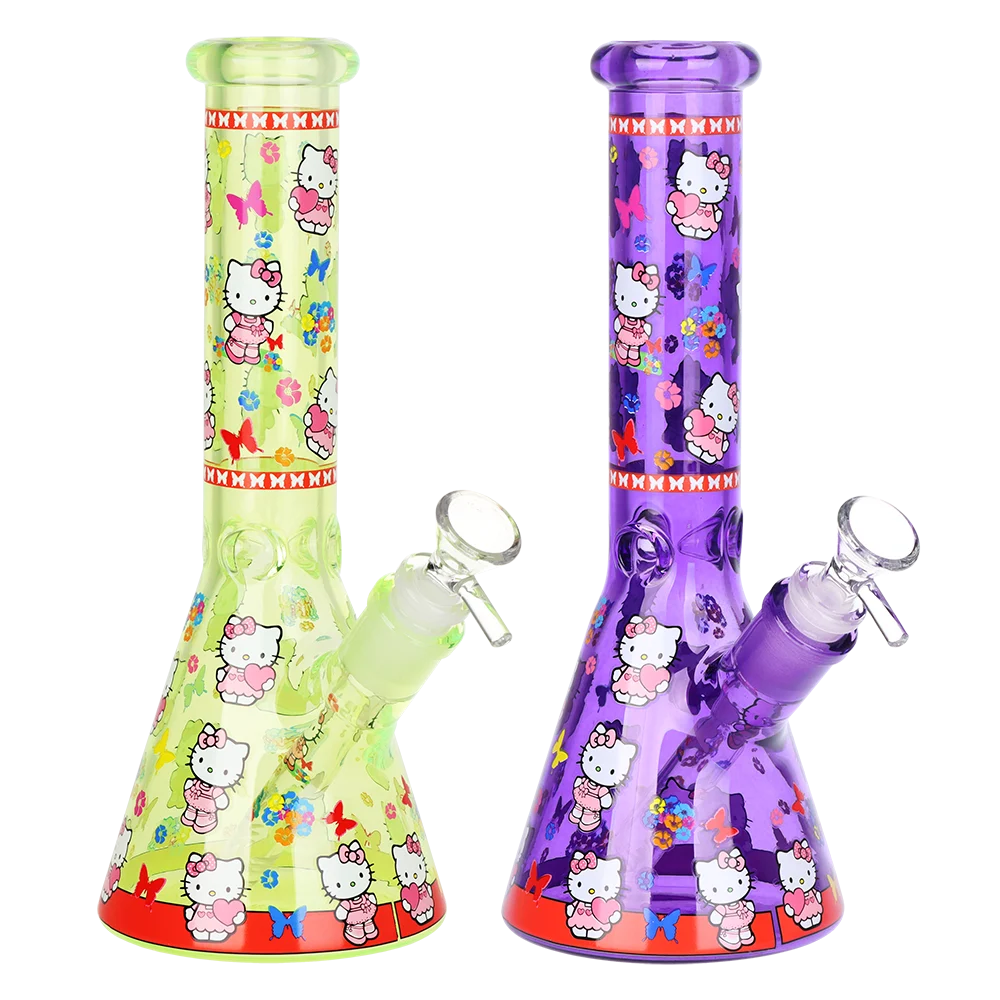 Hi Kitty Neon Beaker Glass Water Pipe | 10" | 14mm F | Colors Vary - New