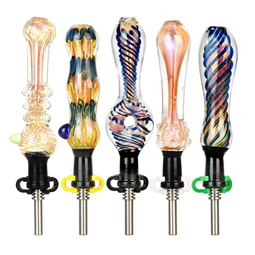High End Fumed Glass Dab Straw | 5" to 6" | 10mm F | Assorted Styles | 20ct Bundle - New