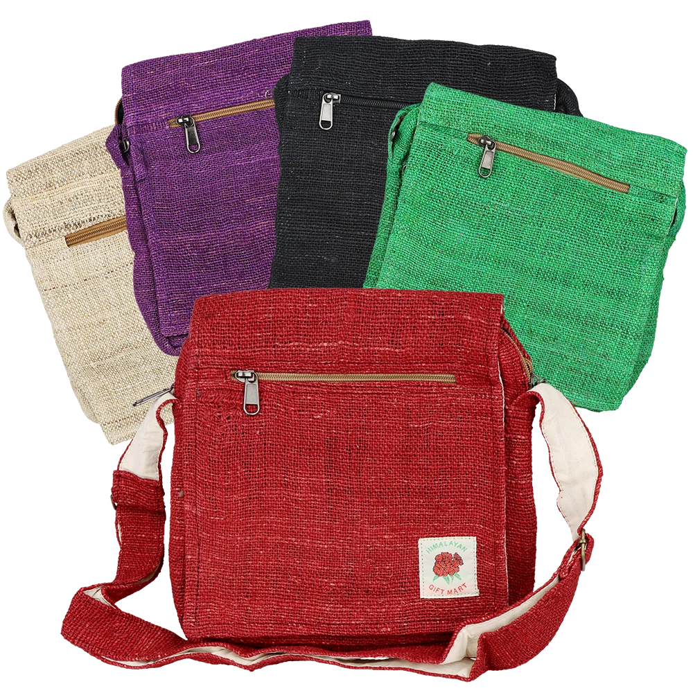 Himalayan Hemp Rustic Weave Messenger-Style Shoulder Bag | 10"x11" | Colors Vary