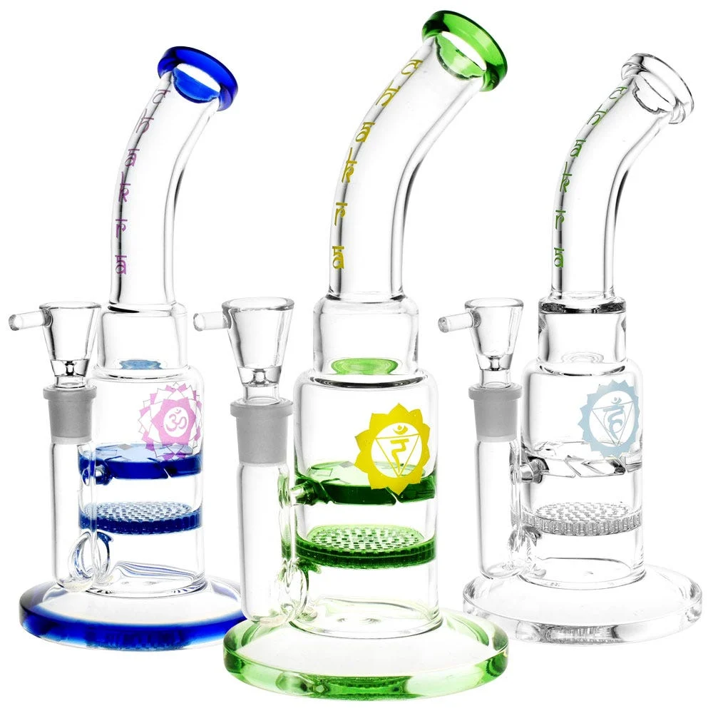Honeycomb & Vortex Perc Glass Water Pipe | 9" | 14mm F | Colors Vary - New