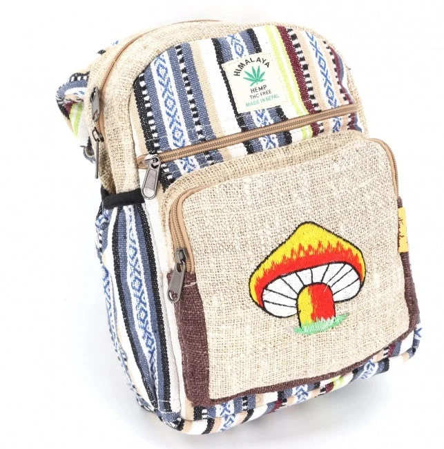 Gheri & Natural Hemp Embroidered Mushroom Sling Bag - HIMALAYA HANDMADE LLC