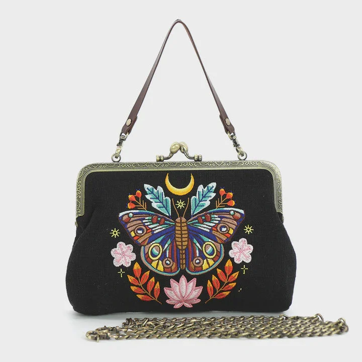 Moon Moth Vintage Kiss Lock Bag in Black - COMECO INC.