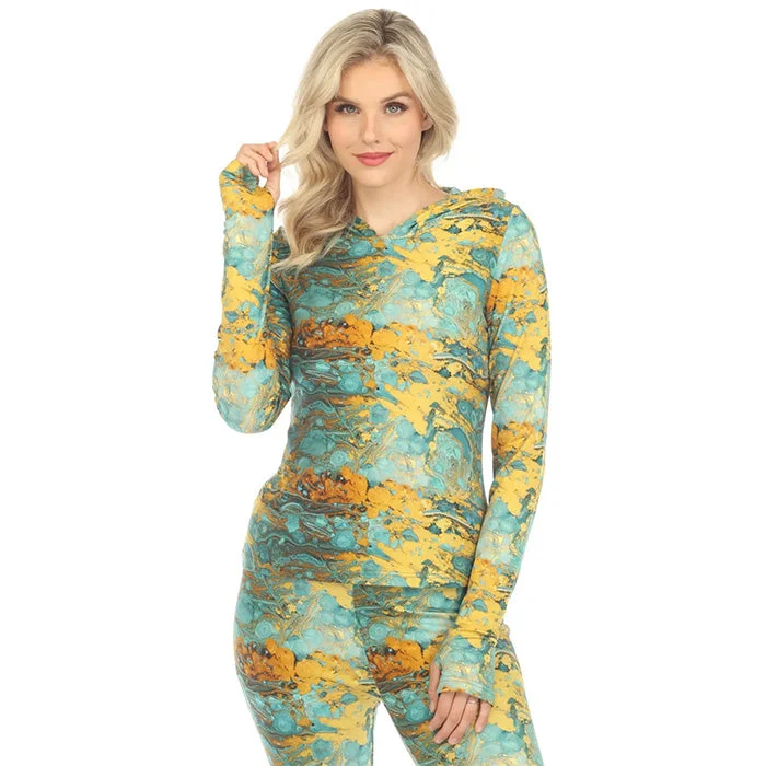Psychedelic Marble Print Hoodie in Turquoise - Lakhays Collection Inc.