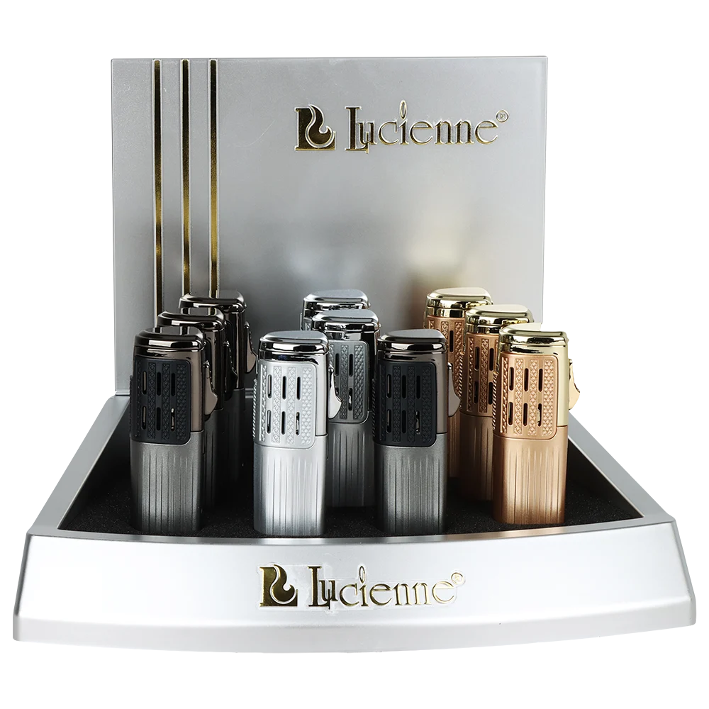 Lucienne Grill Triple Flame Flip Top Torch Lighter | 3.5" | Assorted Colors | 10ct Display - New