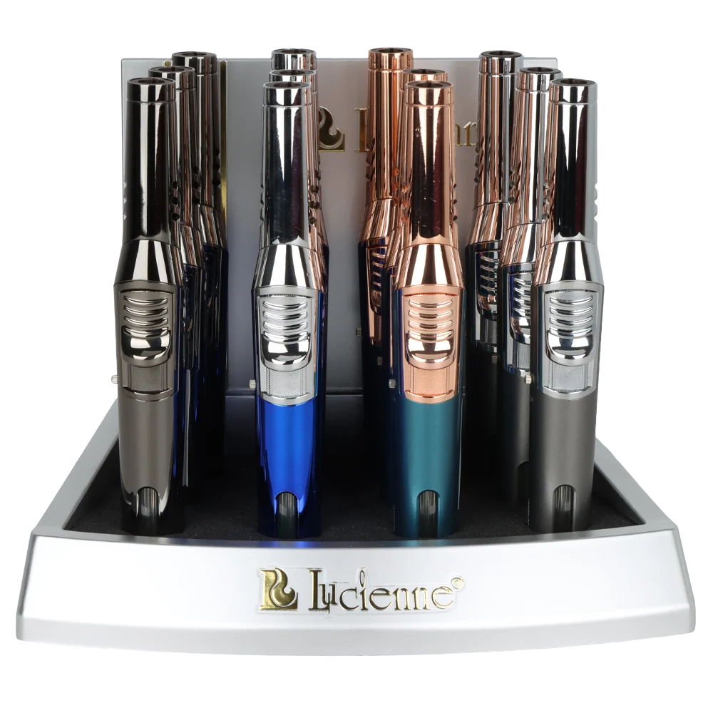 Lucienne Metallic Single Flame Torch Lighter | 7" | Assorted Colors | 12ct Display - New