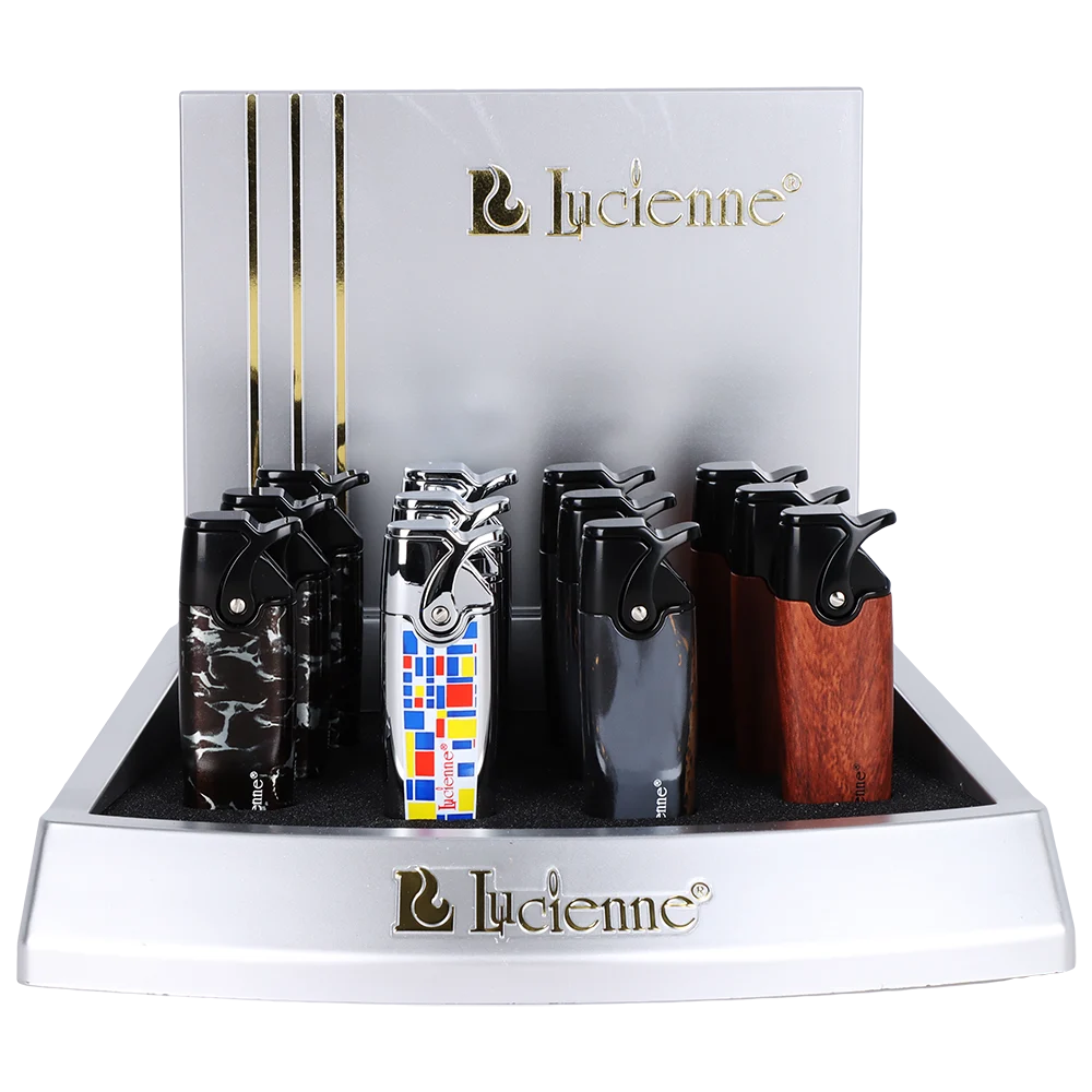 Lucienne Modernity Single Flame Torch Lighter | 3.25" | Assorted Designs | 12ct Display - New