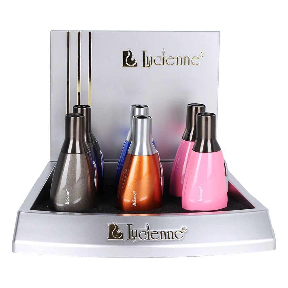 Lucienne Teardrop Single Flame Torch Lighter | 4.25" | Assorted Colors | 6ct Display - New