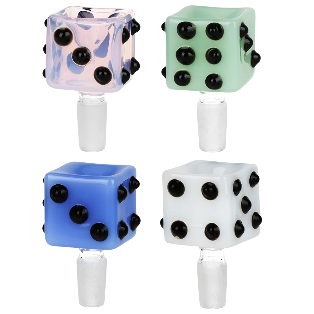 No Dice Glass Herb Slide | 14mm M | Assorted Colors | 4ct Bundle - New