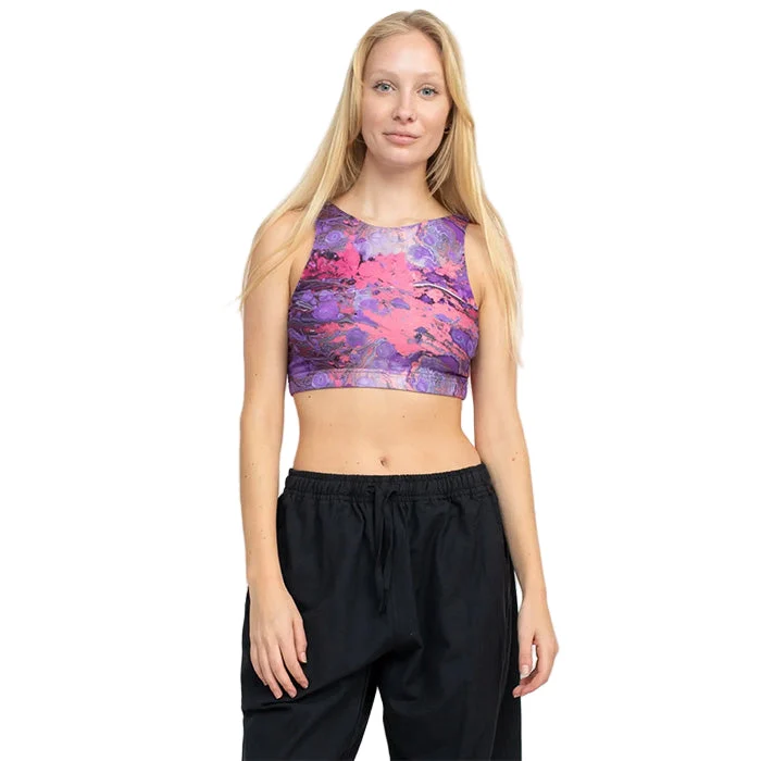 Psychedelic Marble Hi Neck Yoga Top in Purple - Lakhays Collection Inc.
