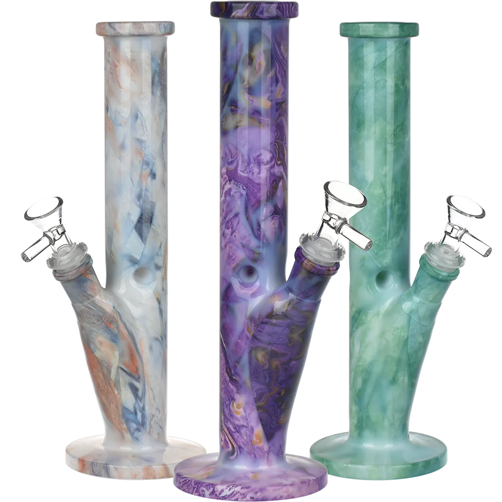 Marbled Straight Tube Glass Water Pipe | 10.75" | 14mm F | Colors Vary - New