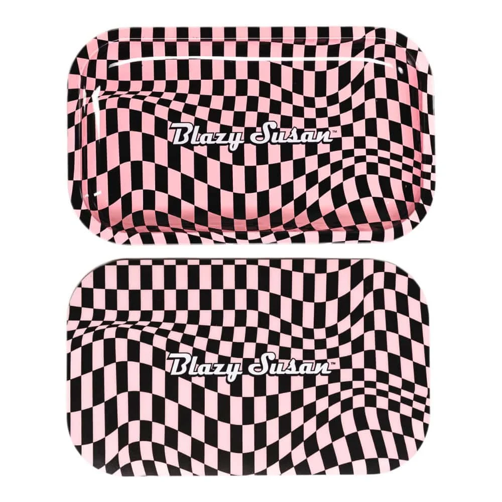 Blazy Susan Medium Rolling Tray with Lid - Trippy Checkers