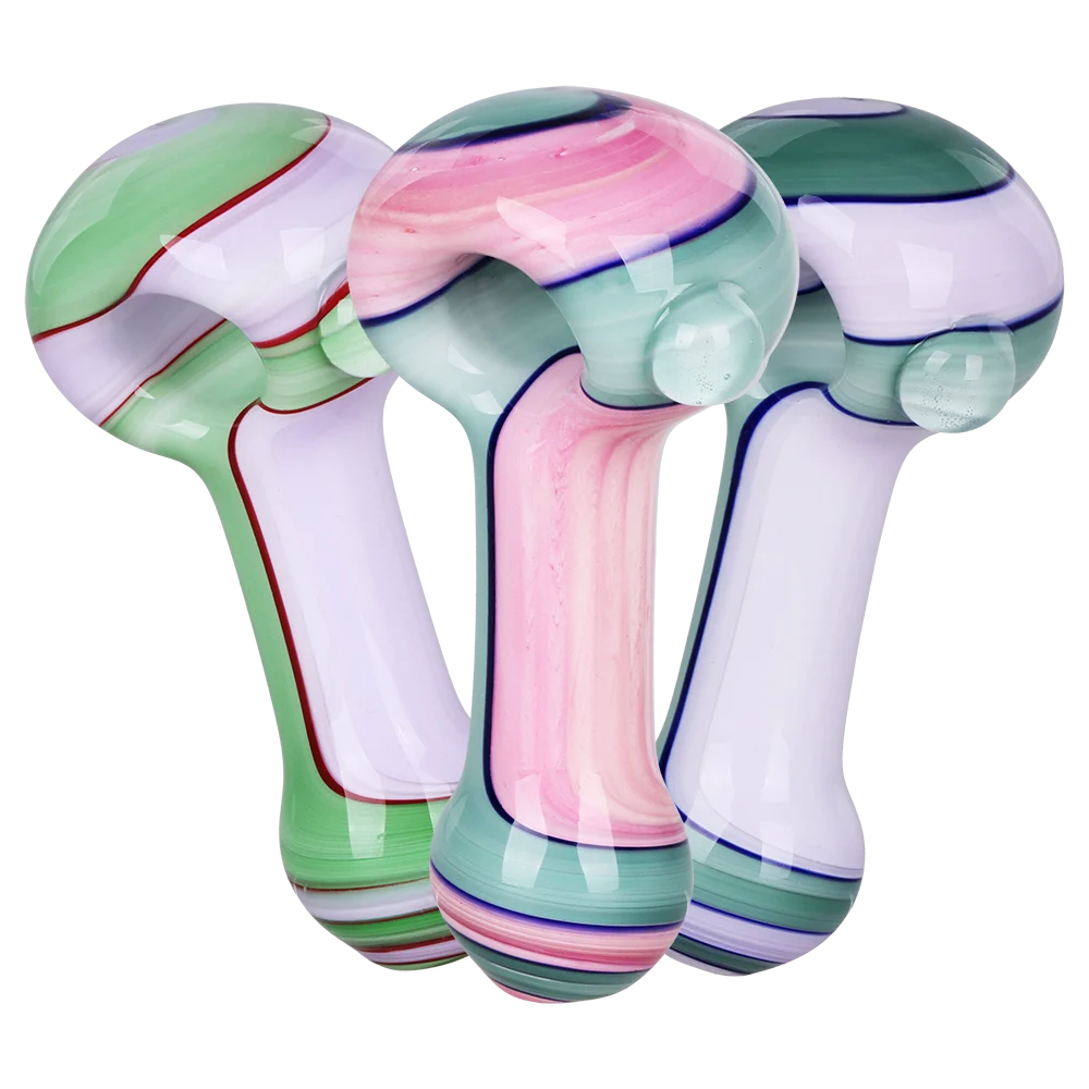 Milky Pastel Ribbons Glass Spoon Pipe | 4" | Assorted Colors | 3ct Bundle - New