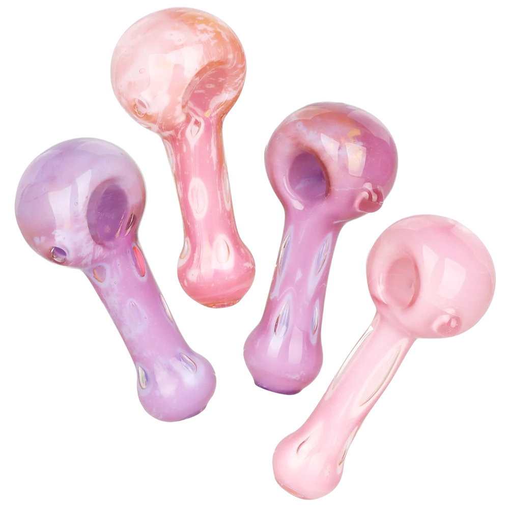 Milky Spotted Glass Spoon Pipes | 3.75"-4" | Assorted Colors & Styles | 4ct Bundle