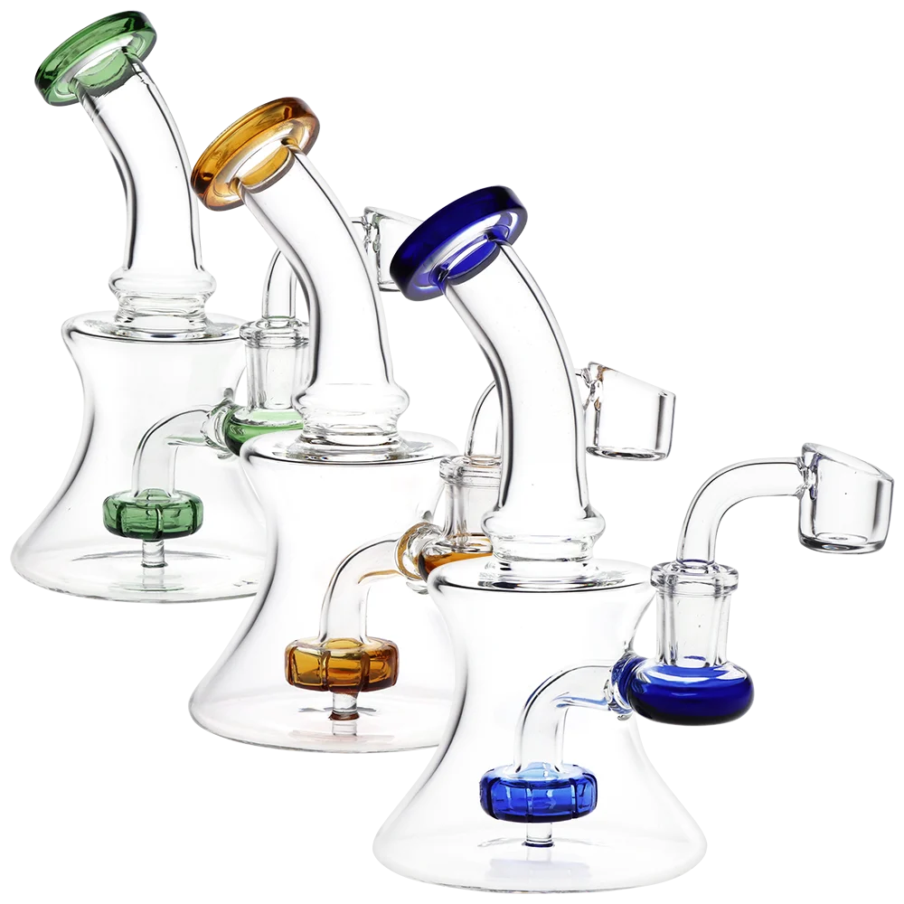 Mini Disc Perc Glass Dab Rig | 5.25" | 14mm F | Colors Vary - New