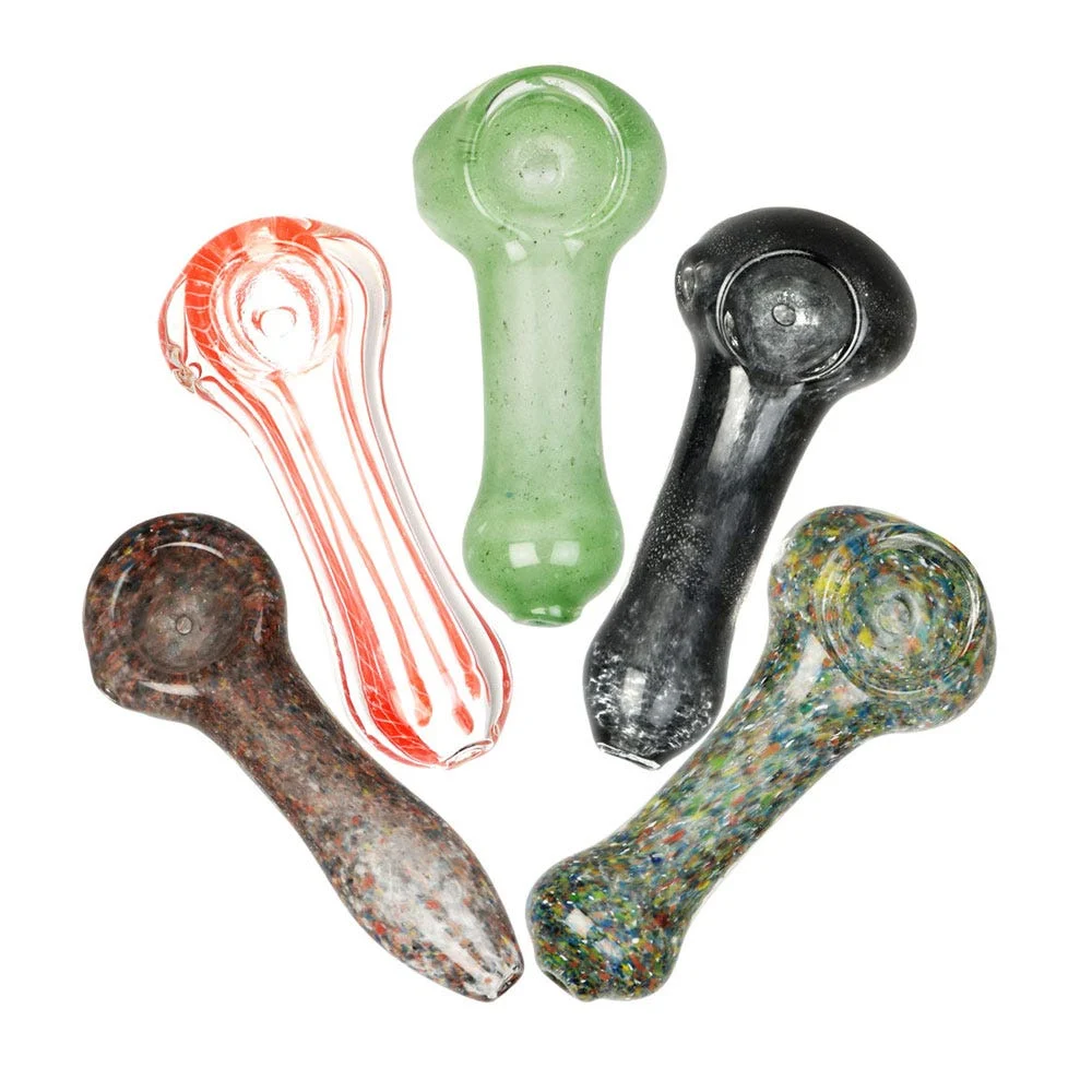 Frit & Stripe Glass Spoon Pipe | 2.75" | Assorted Styles | 40ct Bundle - New