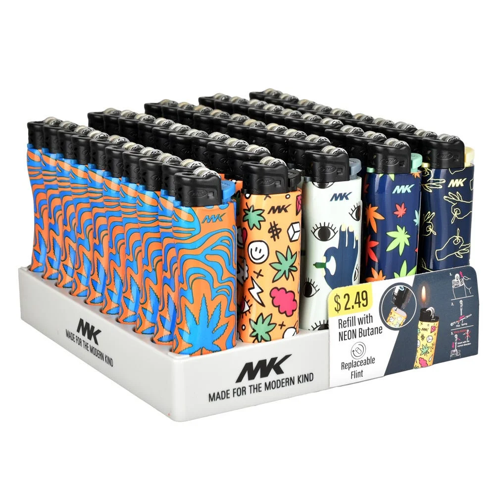 MK Lighter Plant Series Grip Pro Lighter | Replaceable Flint | Assorted Designs | 50ct Display - New