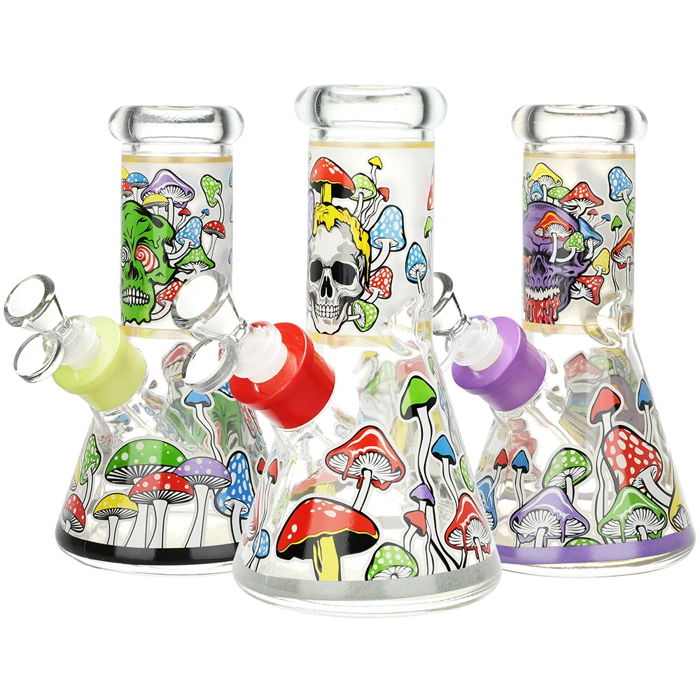 Monstrous Mushroom Mashup Glow Glass Beaker Water Pipe | 8" | 14mm F | Designs Vary - New