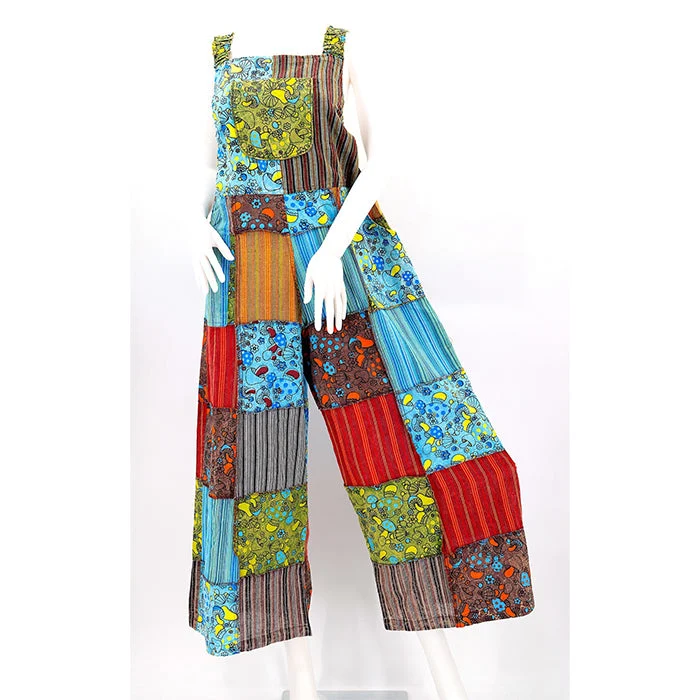Mushroom Pattern Patchwork Overalls in Blue - HIMALAYA HANDMADE LLC