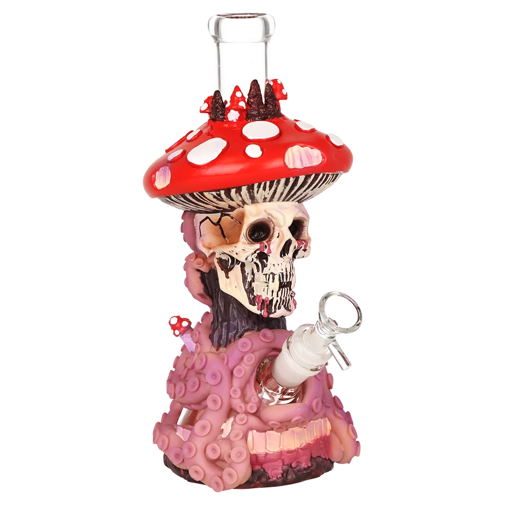 Mushroom Skull Tentacle Glass & Vinyl Water Pipe | 10.5" | 14mm F - New