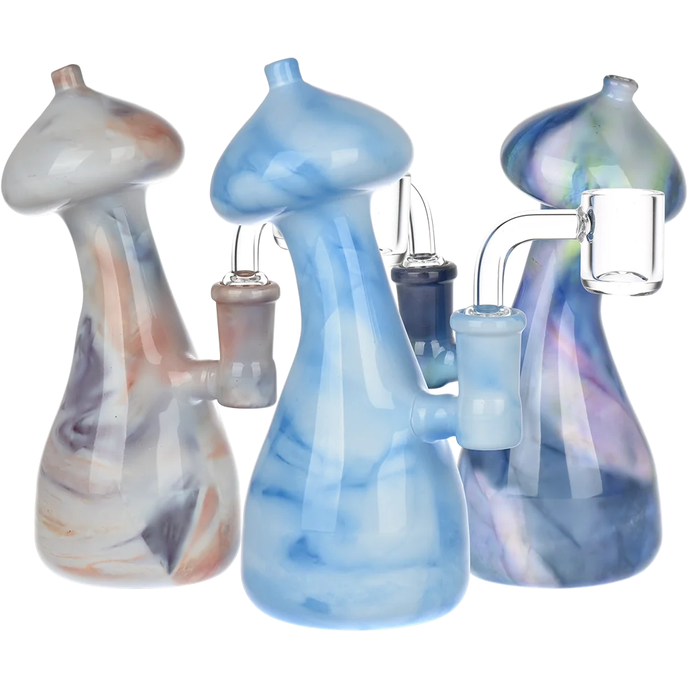 Mushroom Top Marbled Glass Dab Rig | 6" | 14mm F | Colors Vary - New